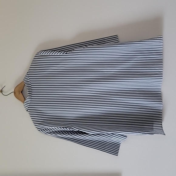Chico's Grey White Stripe No Iron Popover Tunic 3/4 Sleeve Size Large/12 - Picture 7 of 7